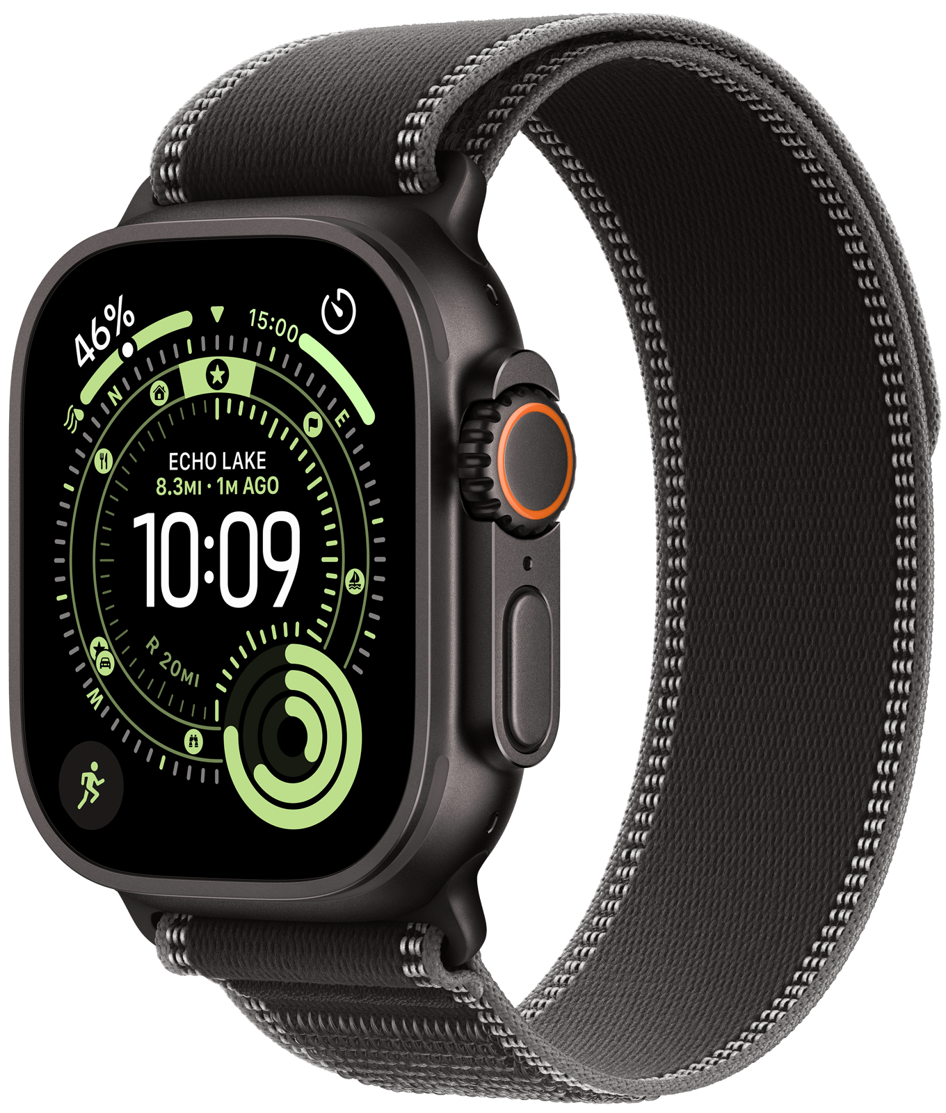 Apple Watch Ultra 3 49mm Svart Titan, Svart/Koksgrå Trail Loop (S/M)