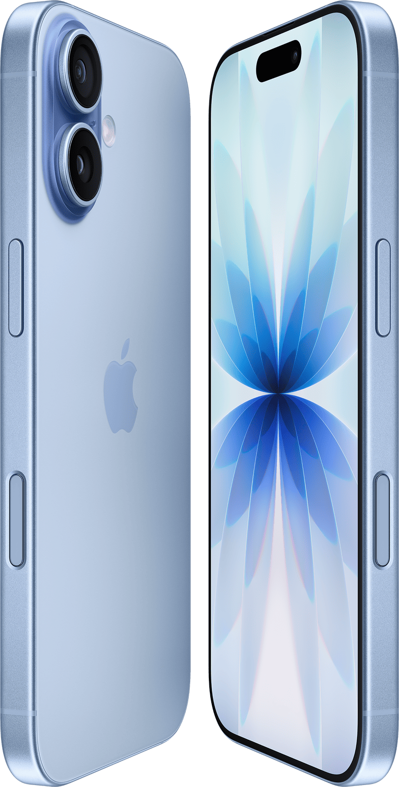 Apple iPhone 17 i fargen Duggblå sett fra venstre og høyre side