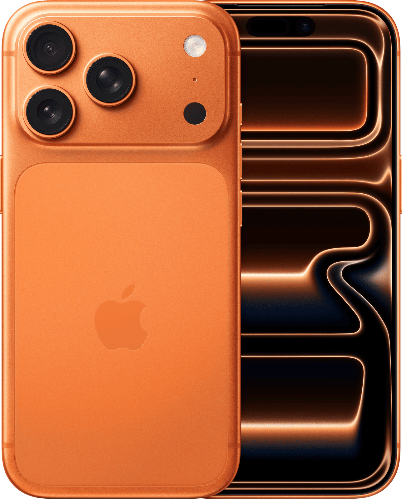 Apple iPhone 17 Pro Kosmisk Oransje sett fra forsiden og baksiden