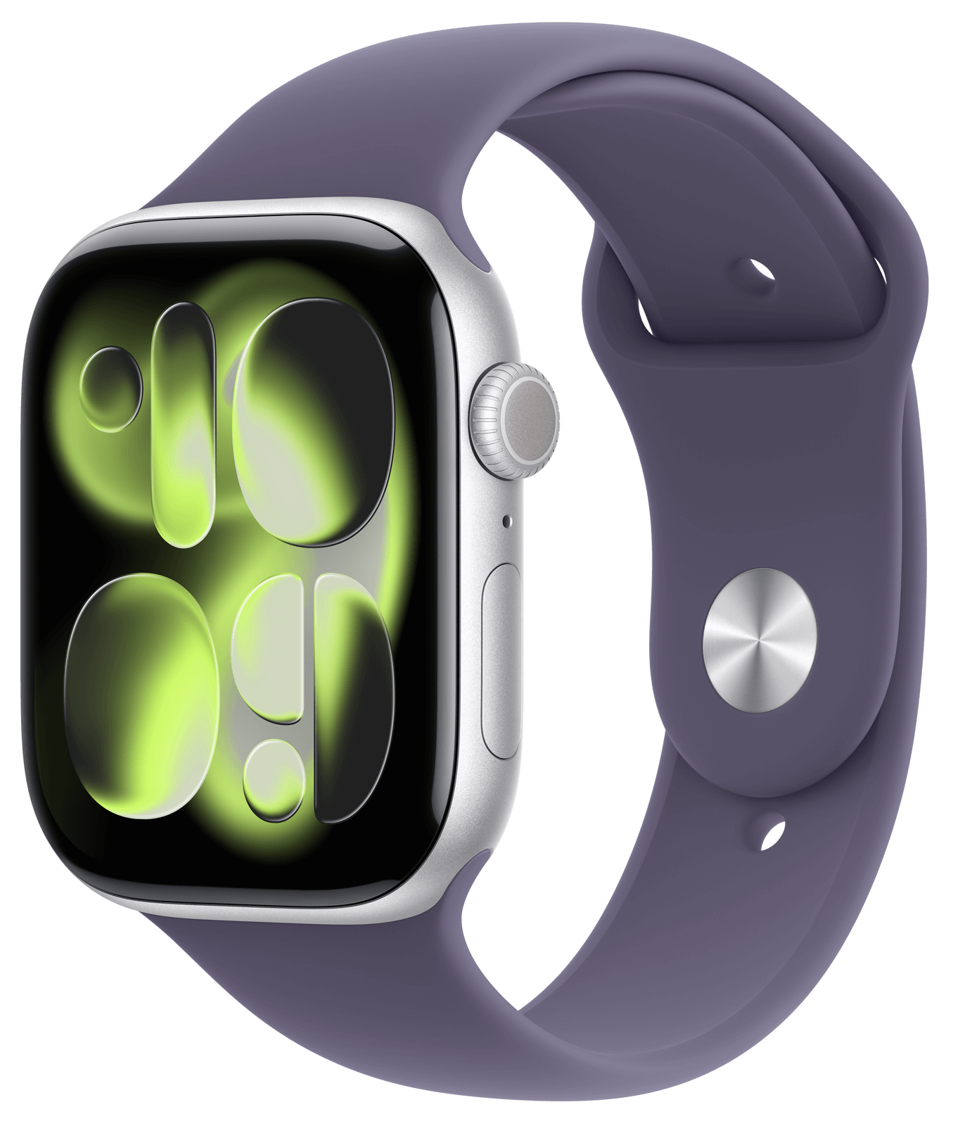 Apple Watch 11 46mm Sølv Aluminium, Lilla Dis Sport Band (M/L)