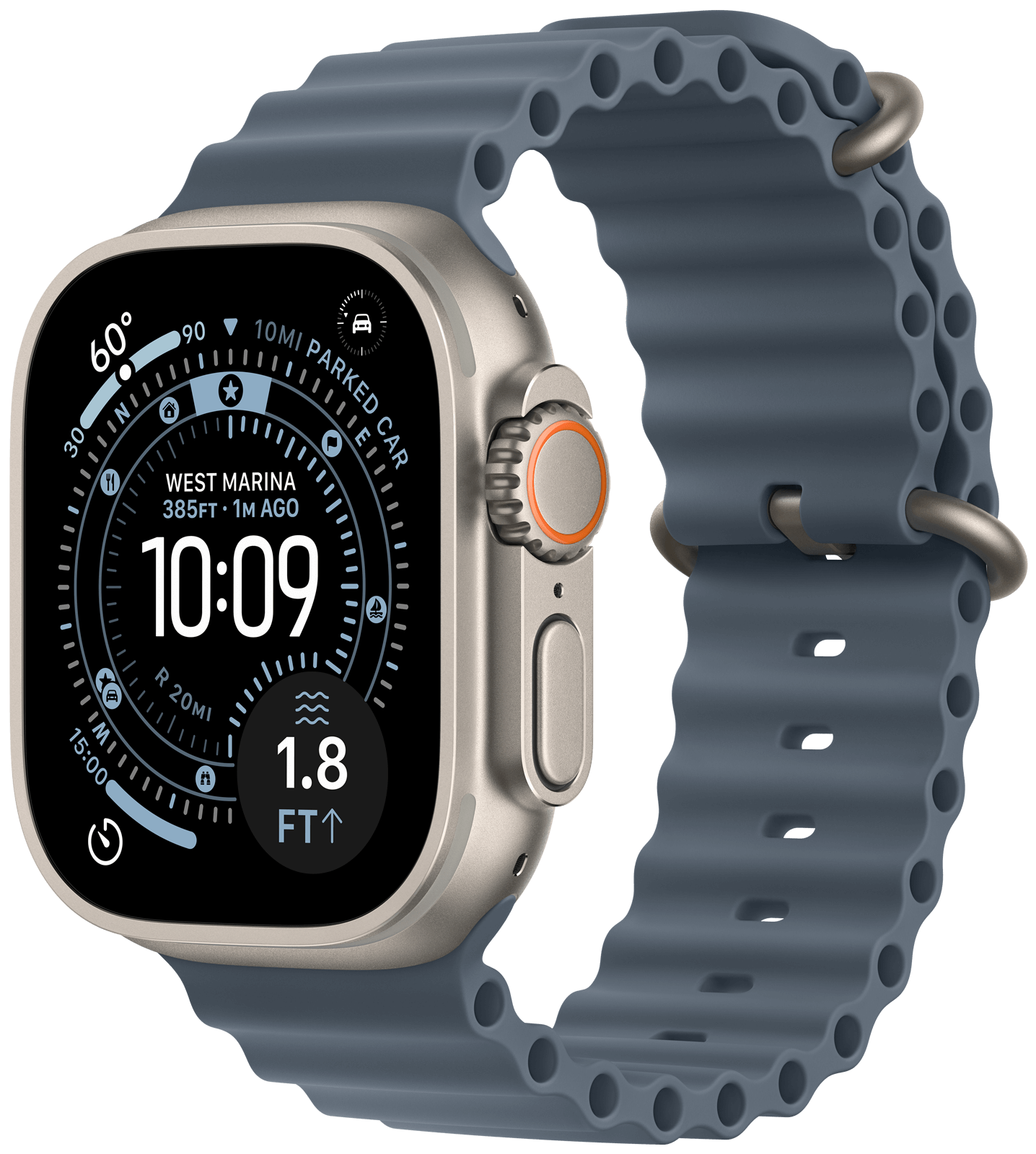 Apple Watch Ultra 3 49mm Naturlig Titan, Ankerblå Ocean Band (Onesize)
