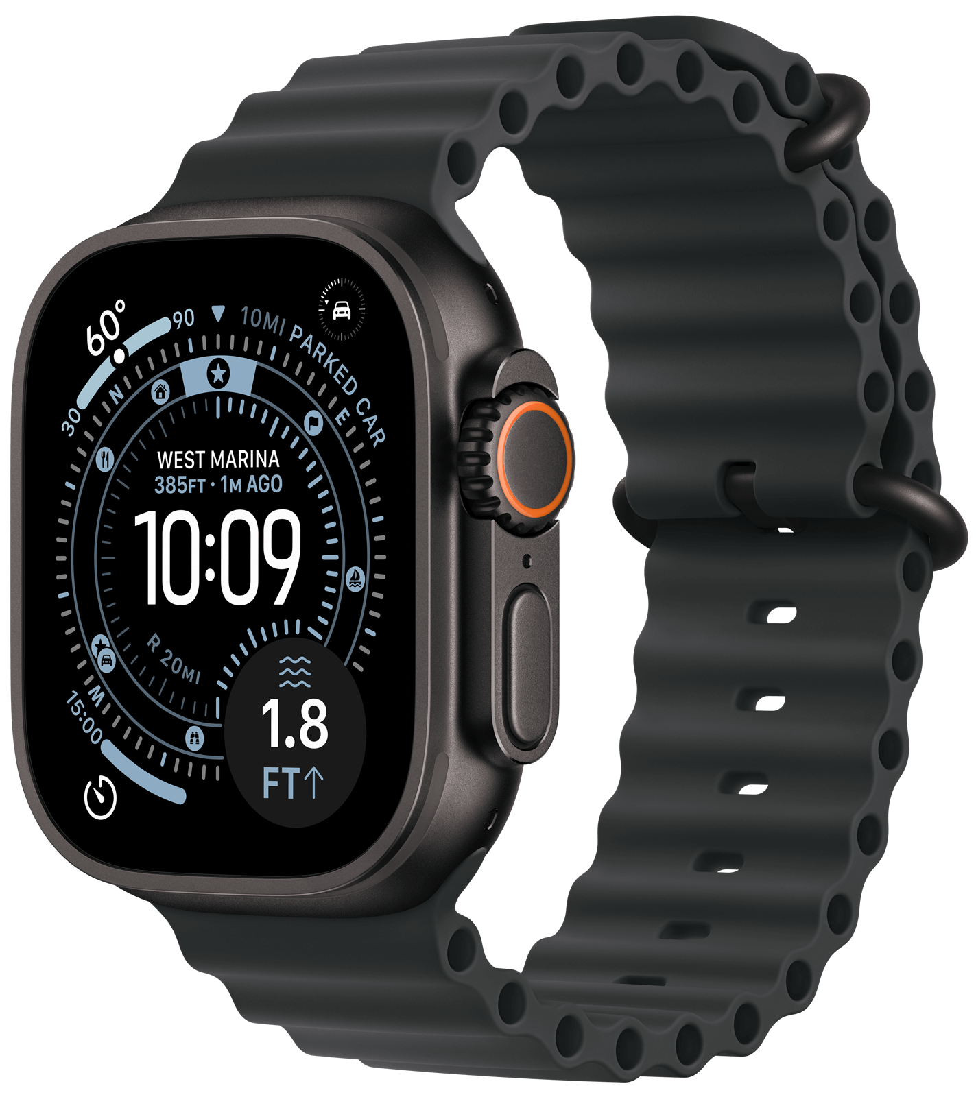 Apple Watch Ultra 3 49mm Svart Titan, Svart Ocean Band (Onesize)