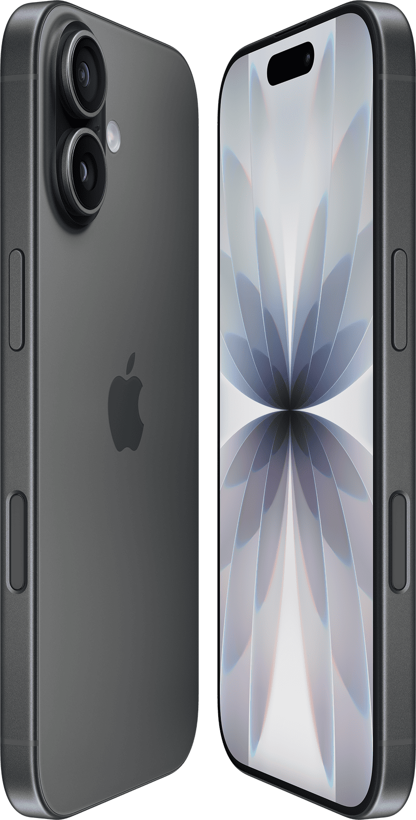 Apple iPhone 17 i fargen svart sett fra venstre og høyre side