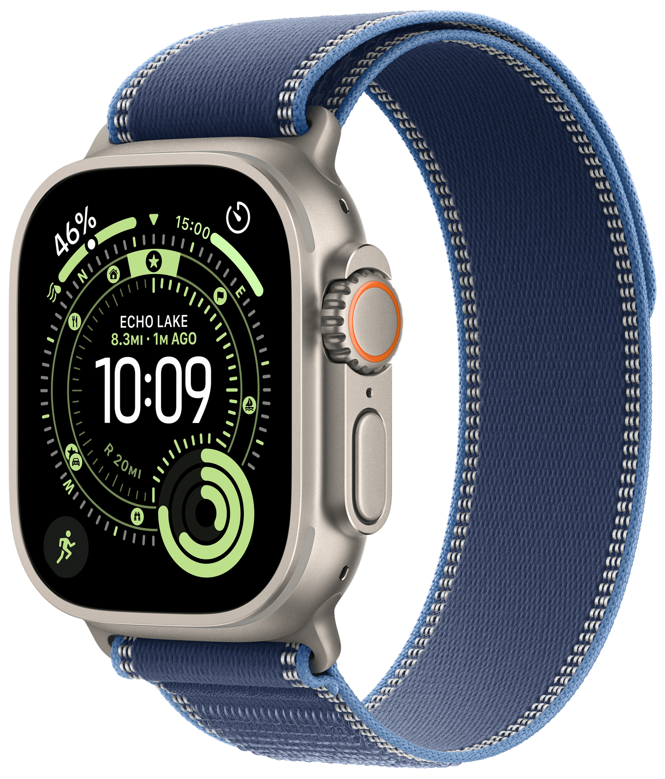 Apple Watch Ultra 3 49mm Naturlig Titan, Blå/Klarblå Trail Loop (S/M)