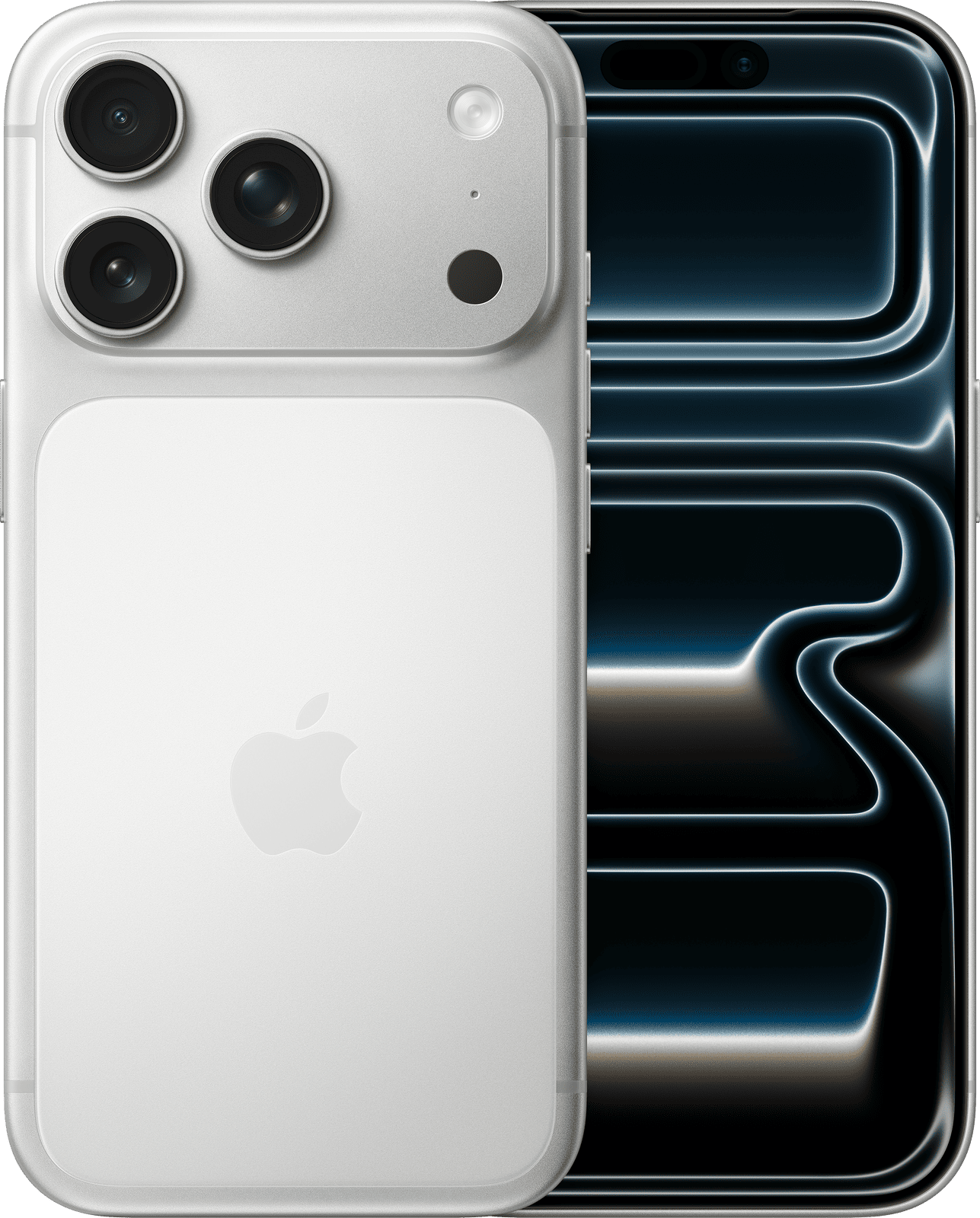 Apple iPhone 17 Pro Sølv sett fra forsiden og baksiden