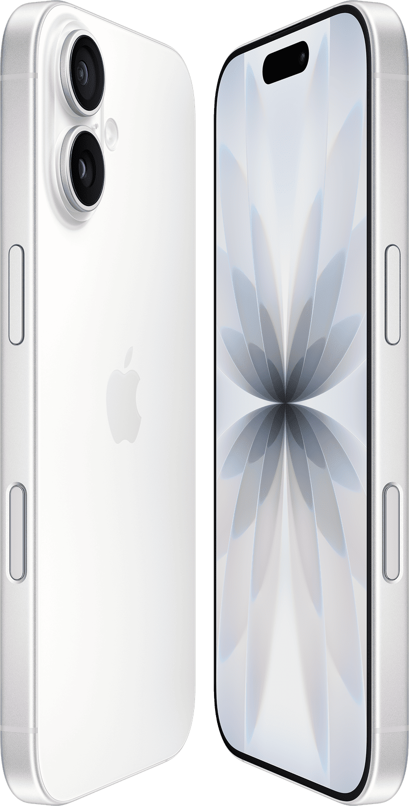 Apple iPhone 17 i hvitt sett fra venstre og høyre side