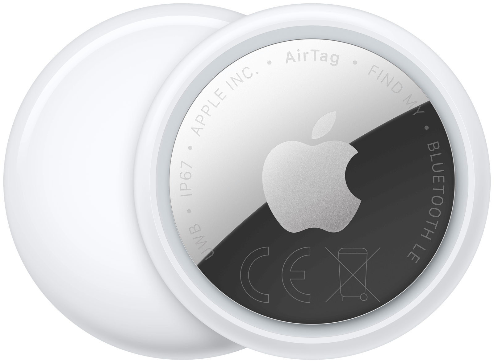 Apple AirTag sett forsiden og baksiden