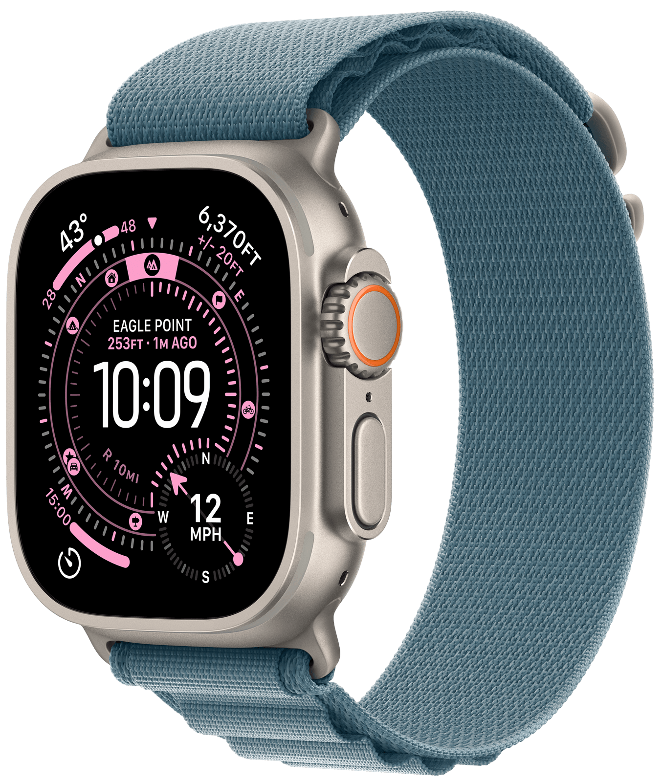 Apple Watch Ultra 3 49mm Naturlig Titan, Lyseblå Alpine Loop (M)
