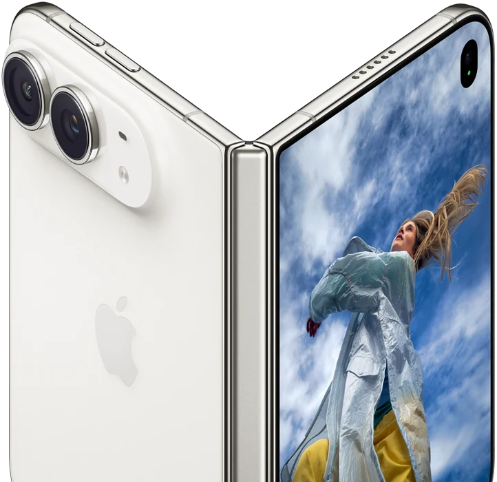 iPhone Duo delvis brettet, med ramme og hengselrygg av titan