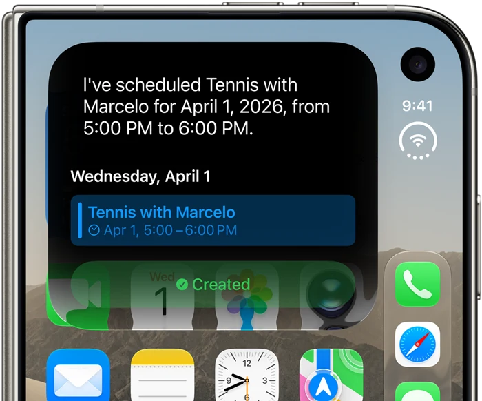 Siri AI viser en kalenderoppdatering på frontskjermen